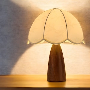 Handmade Oak Wood Table Lamp: Japandi Pleated Bedside Light