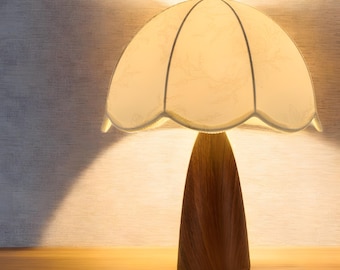 Handgefertigte Eichenholz Tischlampe: Japandi Plissee Nachttisch Licht
