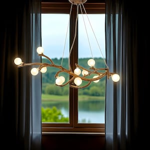 Rustic Branch Chandelier: Nordic Tree Pendant Lamp, Modern Farmhouse Lighting
