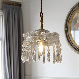 Vintage Crystal Pendant Light French Style Glass Shade Chandelier with Brass Finish Elegant Gold Hanging Lamp for Bedroom Living Room