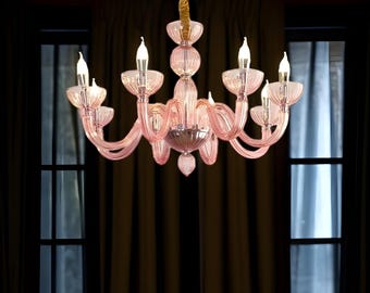 Rosa Murano Glas Kronleuchter - 8-Licht venezianische Kristall Rosa Deckenlampe, modernes Design-Beleuchtung