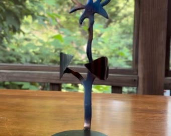 Handmade Steel Rose Wine Bottle Holder: Romantic Metal Art Decor