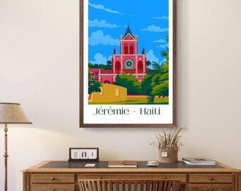 Haiti Wall Art – Travel Poster A3 – Saint-Louis Cathedral, Jérémie, Haiti | Architectural Print | Caribbean Cultural Home Decor
