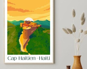 Haiti Wall Art – Travel Poster A3 – Aerial View of Citadelle Laferrière, Cap-Haïtien, Haiti | UNESCO Heritage | Historic Landscape Decor