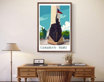 Haiti Wall Art – Travel Poster – DESSALINES Monument, Gonaïves, Haiti | Freedom Symbol | Historic & Cultural Decor