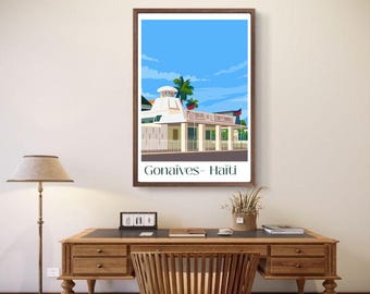Haiti Wall Art – Travel Poster – Independence Museum, Gonaïves, Haiti | Freedom Symbol | Historic & Cultural Decor