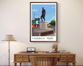 Haiti Wall Art – Travel Poster – Toussaint Louverture Monument, Port-au-Prince, Haiti | Freedom Symbol | Historic & Cultural Decor