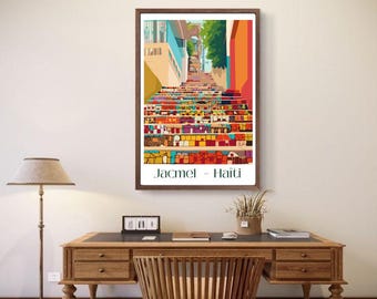 Haiti Wall Art – Travel Poster – Mosaic Staircase, Jacmel, Haiti | Freedom Symbol | Cultural Decor