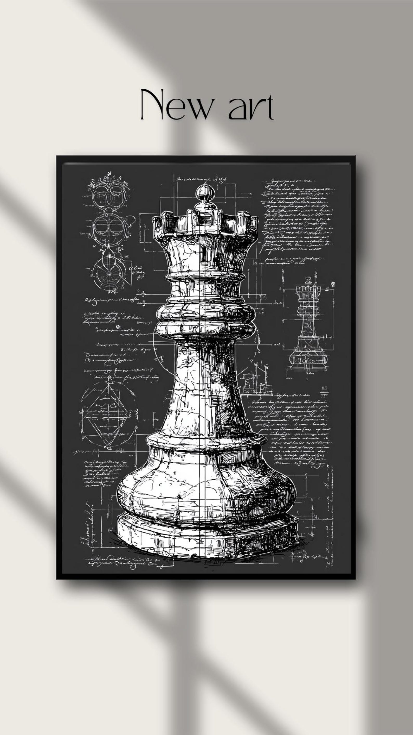 Chess Rook Blueprint Art | Da Vinci Style Vector Drawing | Black ...