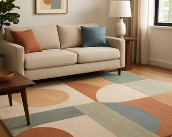 5x7 Hand Tufted Wool Rug: 4x6 Modern Geometric Color Block, 8x10 Living Room Rug