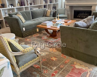 Hand Knotted Oushak Rug, Charcoal Brown Wool Rug, Custom Size Living Room Carpet
