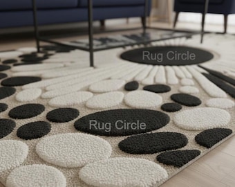 Hand Tufted New Zealand Wool Rug – Modern Geometric Color Block,