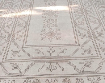 Alfombra Oushak color marfil y beige • Alfombra de área neutra • Alfombra de lana hecha a mano / Decoración para sala de estar