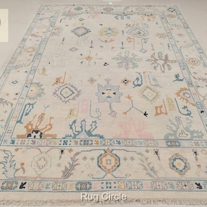 Hand-Knotted Wool Oushak Rug: Multicolor Tribal Design, Boho Area Carpet