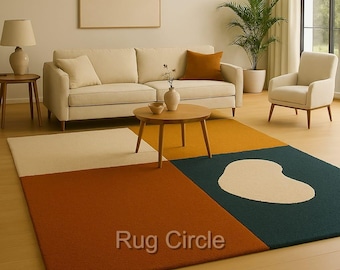 Hand-Tufted New Zealand Wool Carpet | Geometric Color Block Rug: