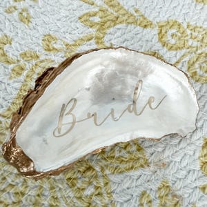 Pearlized Oyster Shell Ring Dish: Gold Leaf Bridal Gift