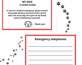 Dog Home Alone Emergency Card: Printable Pet Safety Alert (PDF Download)