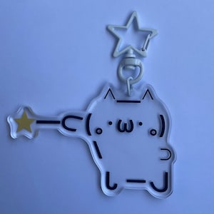 Porte-clés chat Kaomoji avec baguette magique étoilée 3 pouces