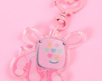 Llavero holográfico iDog: Charm acrílico rosa Y2K