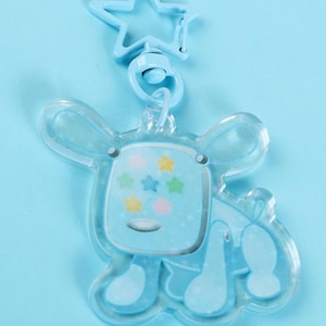 iDog Holographic Keychain 2&quot; Y2K, Frutiger Aero, 2000s Blue Happy Version