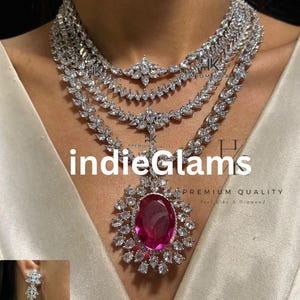 4 Layer American Diamond CZ Necklace Set | Clear Silver Bridal Choker set | Layered Hollywood Jewelry | Premium AD Wedding Set