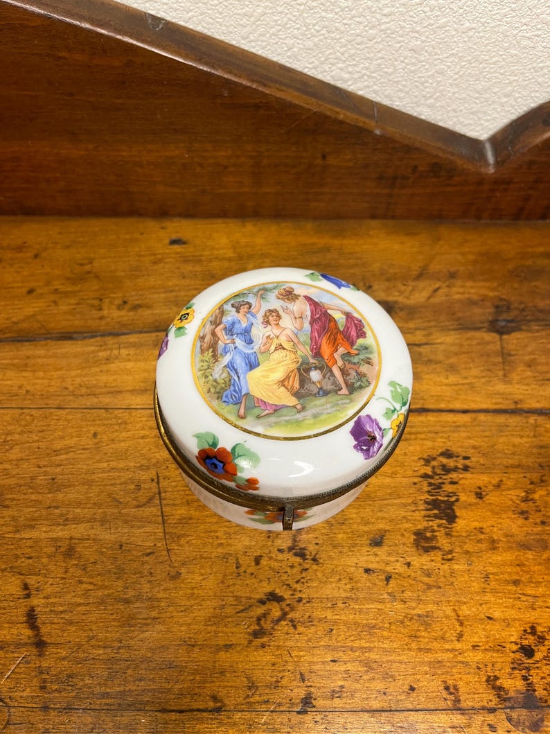 Handpainted 1930s Victorian Powder Box | Vintage Vanity Jar | Floral ...