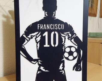 Personalized Soccer Player Silhouette with Name and Number, Wooden Wall Decor, Gift for Soccer Lovers