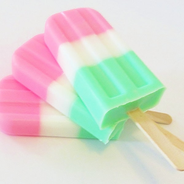 SAVON POPSICLE - rose et vert, naturel, fait main, glycérine, parfumée, enfants, fun, cotillons personnalisé