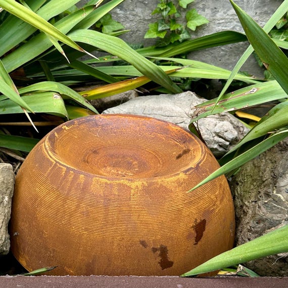 Rusty Metal Rain Catcher, Bird Bath, Handmade Garden Sculpture