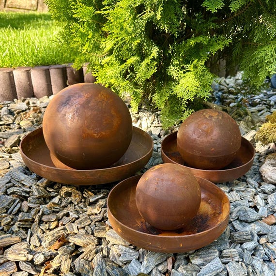 Rusty Metal Lotus Flower Sculpture Set, Zen Garden Decor
