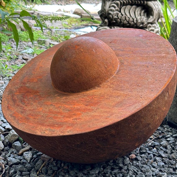 20" Rusty Corten Steel Garden Sphere, Modern Minimalist Yard Sculpture