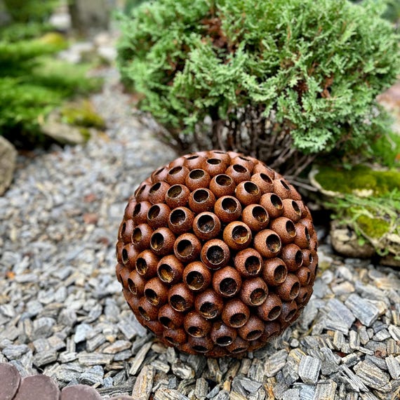 14" Garden Art Sculpture Abstract Rusty Metal Sphere
