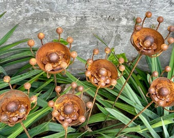 Rostige Metallblumen Set 6, Gartenstecker, Rustikale Gartendeko