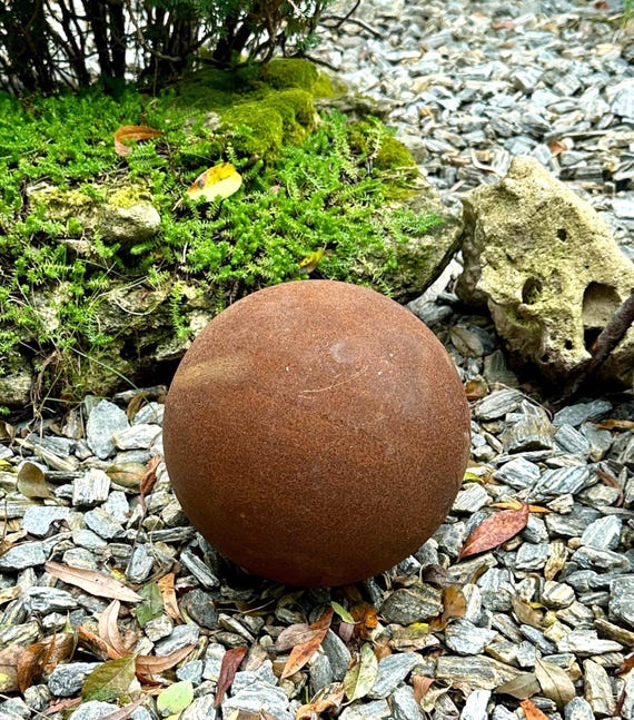 10" Rusty Corten Steel Garden Sphere, Metal Orb