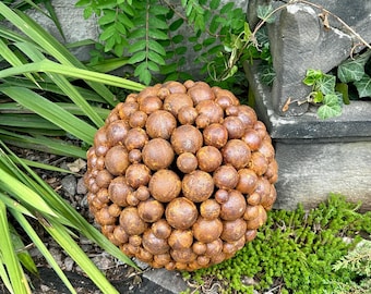 14" Corten Steel Garden Sphere – Rusty Metal Yard Art for Outdoor Decor