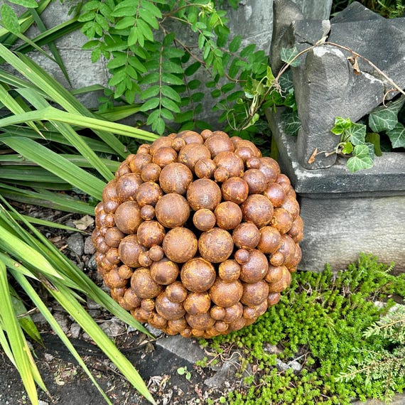 14" Corten Steel Garden Sphere – Rusty Metal Yard Art for Outdoor Decor