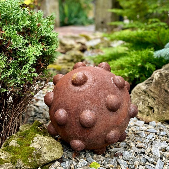 16" Rusty Metal Sphere Sculpture, Modern Garden Art