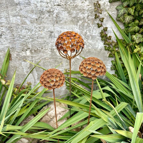 Handmade Rustic Metal Exotic Flower Set – Garden Art Sculptures