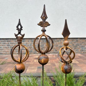 Rusty finial, Garden stakes garden decor, Metal garden decor, Outdoor metal garden decor, Rusty metal garden sculpture