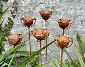 6 Rustikale Metallblumen für den Garten, Rostfinish, Gartendeko