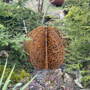 20&quot; Rusty Corten Steel Garden Sphere, Laser Cut Metal Yard Sculpture