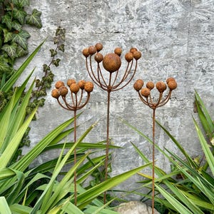 Rustic Metal Flower Garden Stakes, Set of 3, Unique Yard Art
