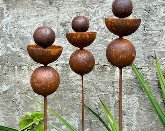 3 Rustikale Metallblumen für den Garten, Rostfinish, Gartendeko