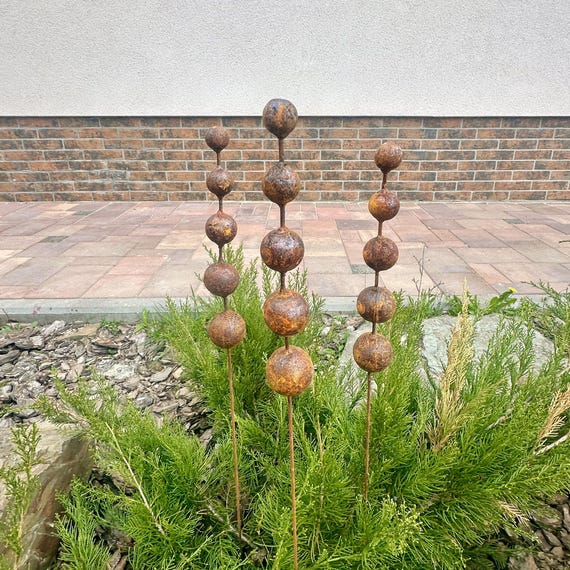 Rustic Metal Garden Sculpture Set, Handmade Corten Steel Yard Art