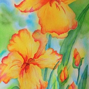Yellow Iris Watercolor, Yellow Flowers, Iris Decor, Martha Kisling image 1