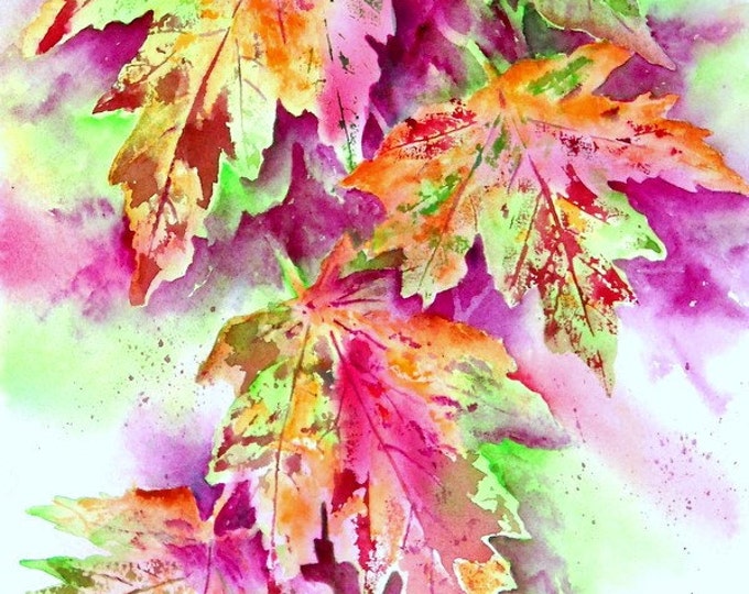 Abstract Watercolor of Leaves Bright Colors Original - Etsy