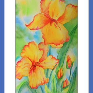 Yellow Iris Watercolor, Yellow Flowers, Iris Decor, Martha Kisling image 2