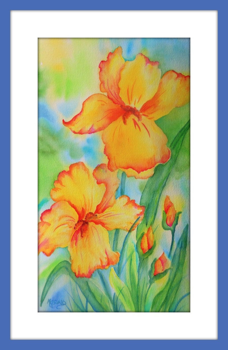 Yellow Iris Watercolor, Yellow Flowers, Iris Decor, Martha Kisling image 2