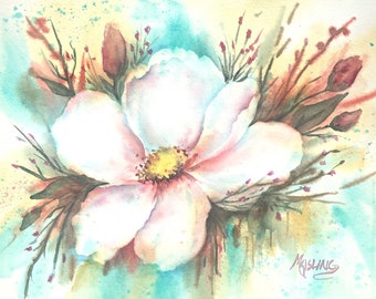 White Flower, Magnolia, White Flower Watercolor, Art, White Flower, Watercolor Magnolia, Garden Art, Garden Decor, Art With Heart