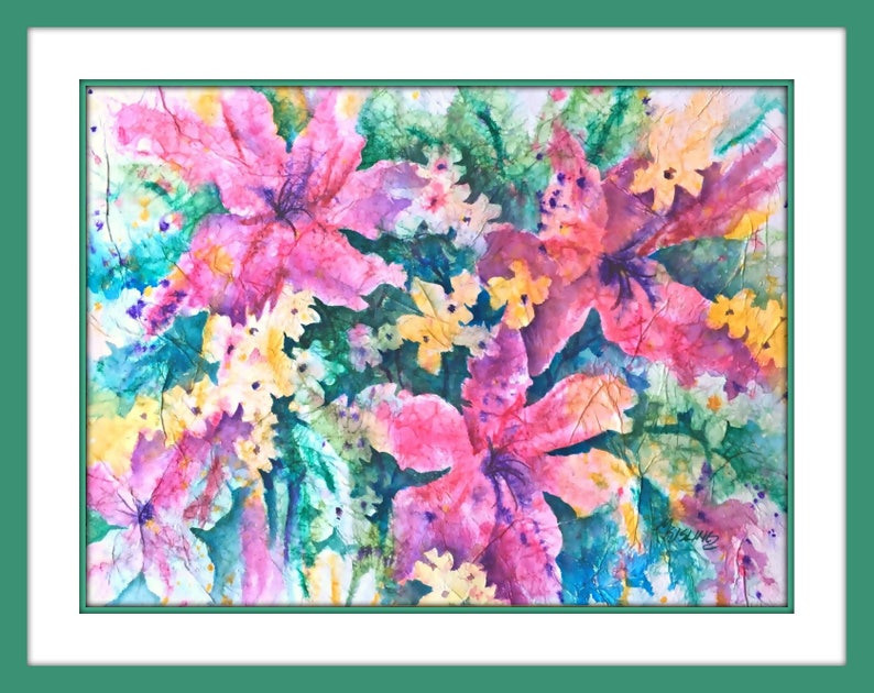 Pink Flower Batik Rice Paper Flower Watercolor Pink Flowers | Etsy